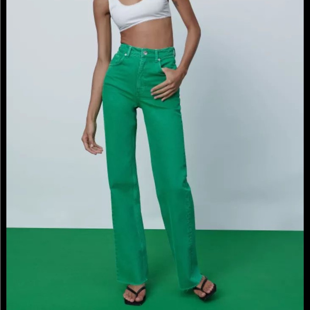 Green Zara wide leg jeans